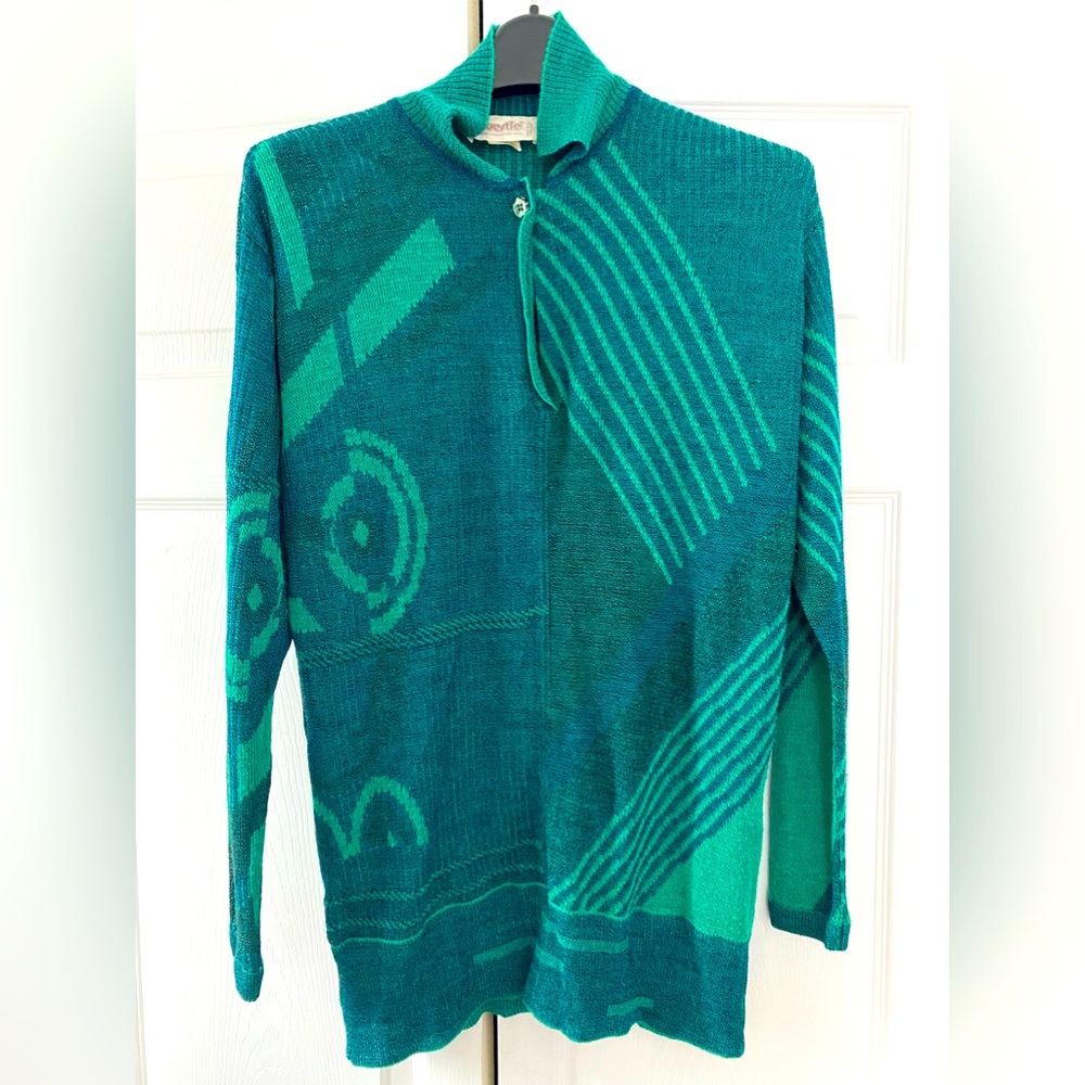 Vintage women’s Bruestle green post viscose blouse top size USA 12